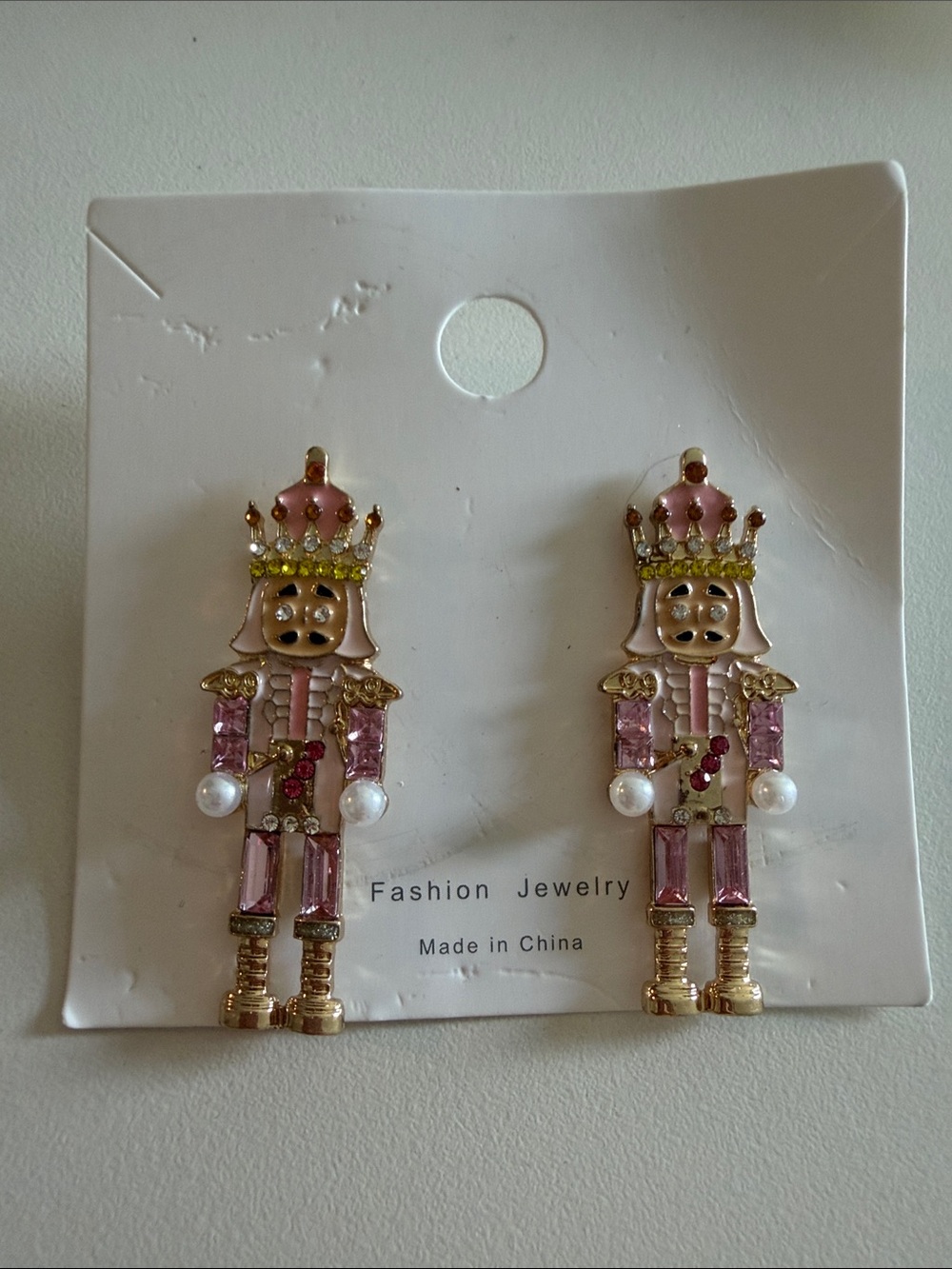 Fashion Jewelry Pink & Gold Nutcracker Drop Earrings
